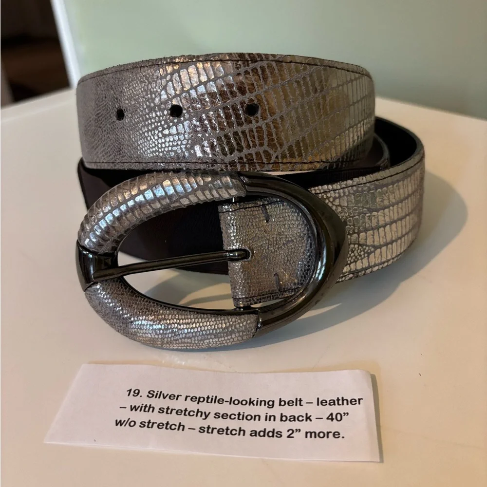 Sandy Duftler Designs Vintage Made in USA Reptile Belt Gray Metallic Buckle L